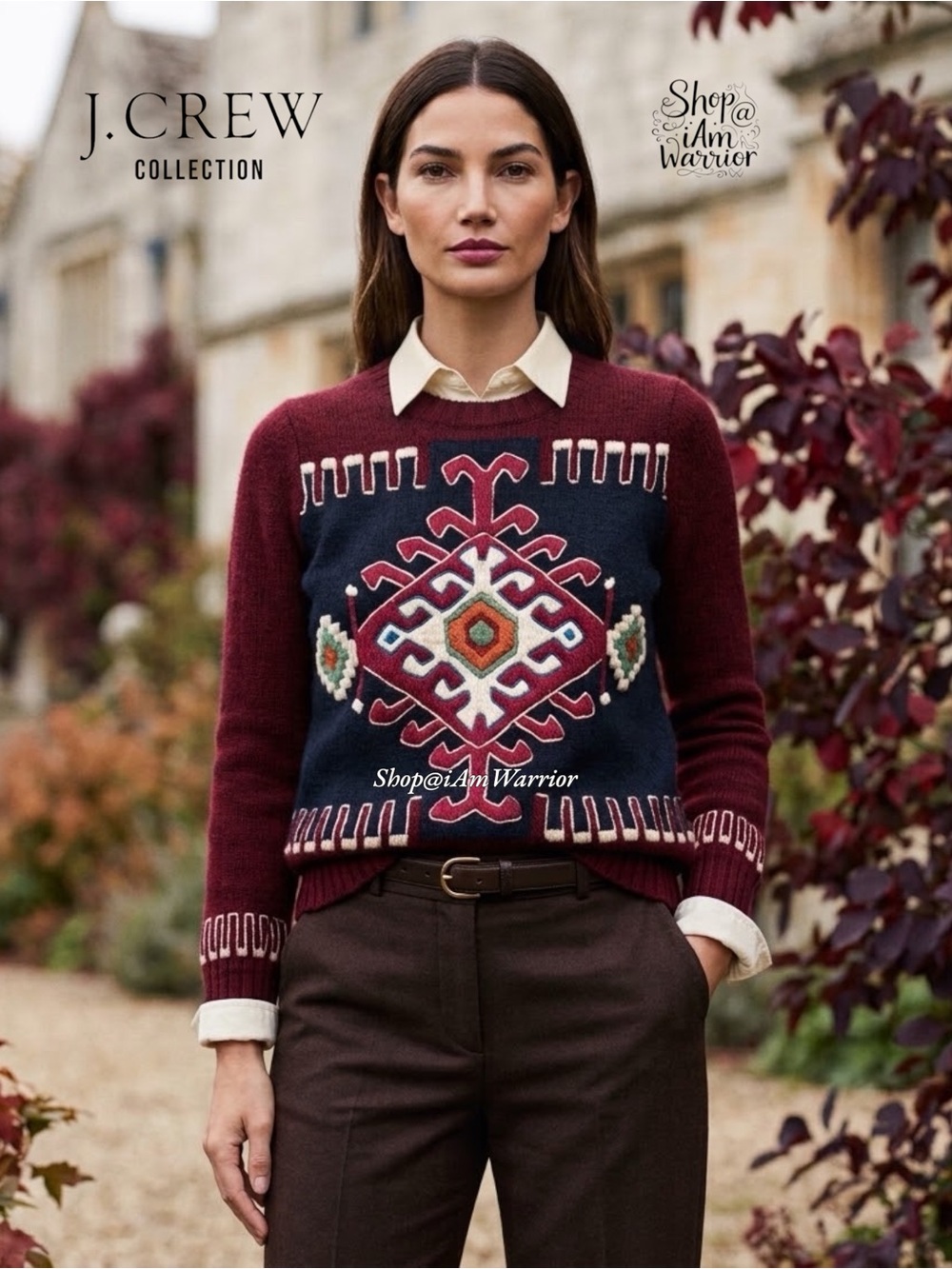 J.Crew Collection Cashmere Mohair Hand Embroidered Moroccan Crewneck Sweater